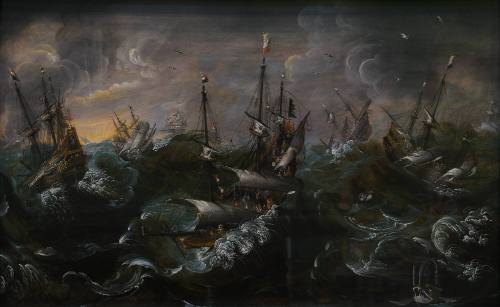 Ships and Whales in a Tempest by P.D.P. Monogrammist, circa 1595